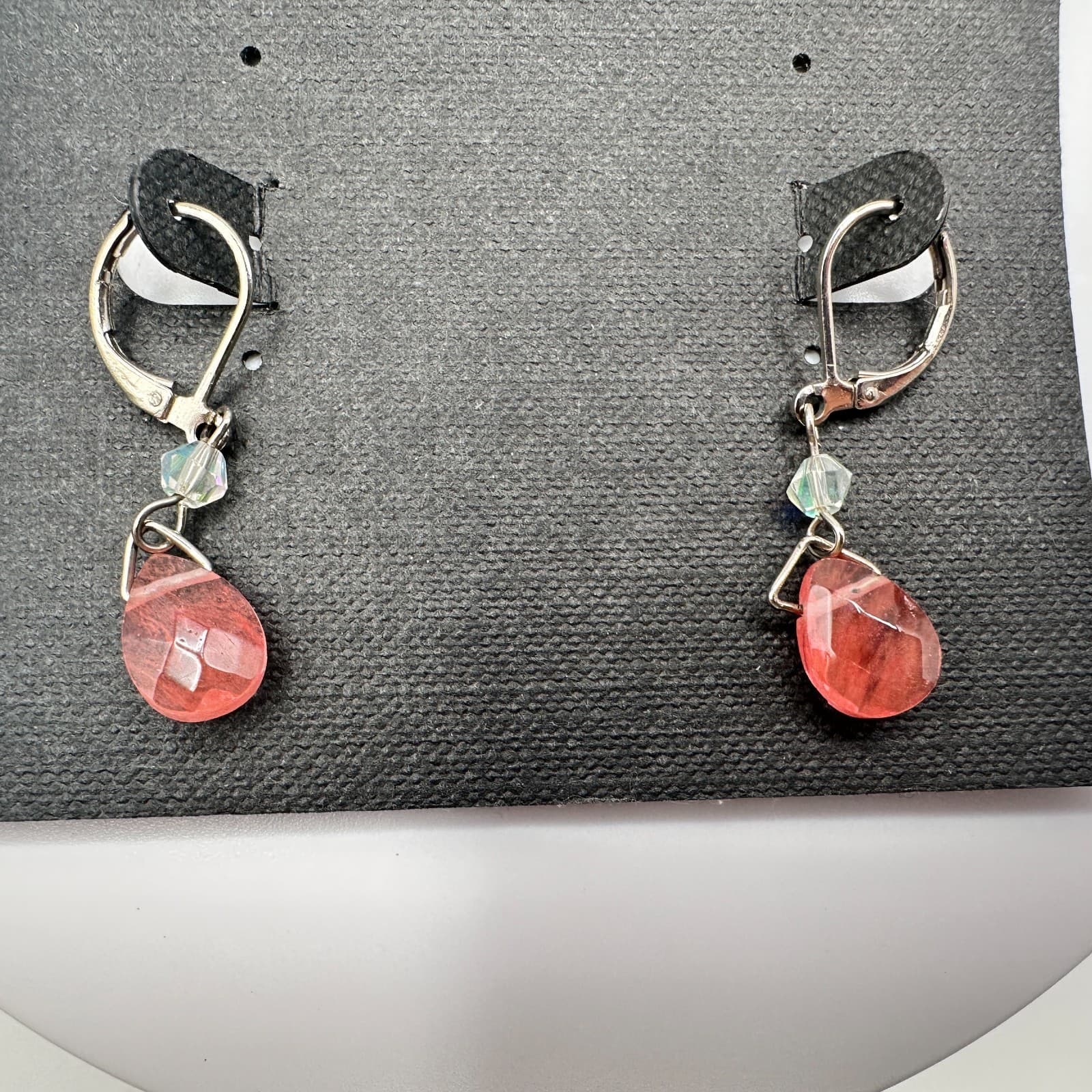 Vintage 90s Cookie Lee Silver Tone Pink Glass Teardrop Earrings Jewelry - Thumbnail 8