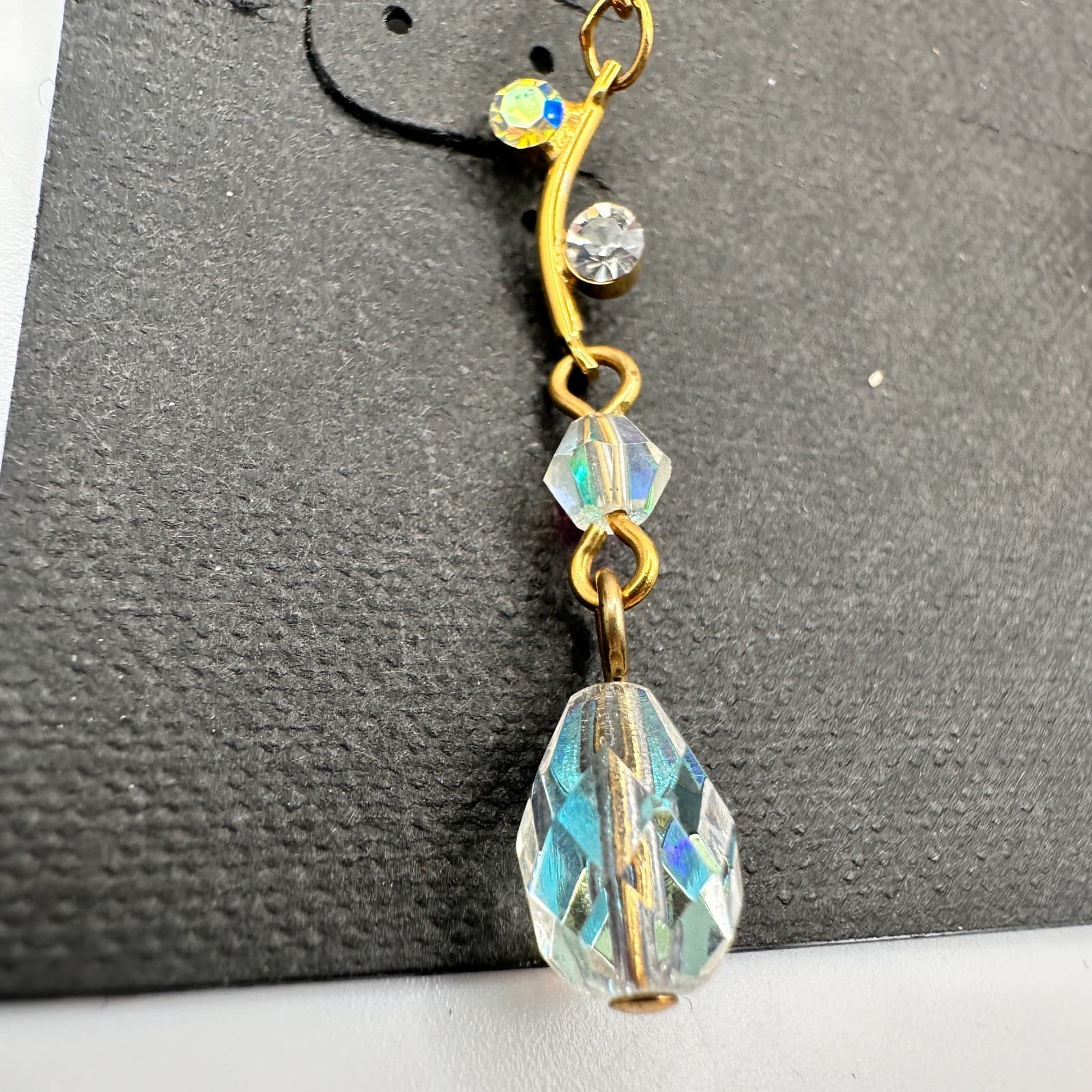 Vintage 90s Cookie Lee Gold Tone Clear Teardrop Dangle Earrings Jewelry - Thumbnail 4