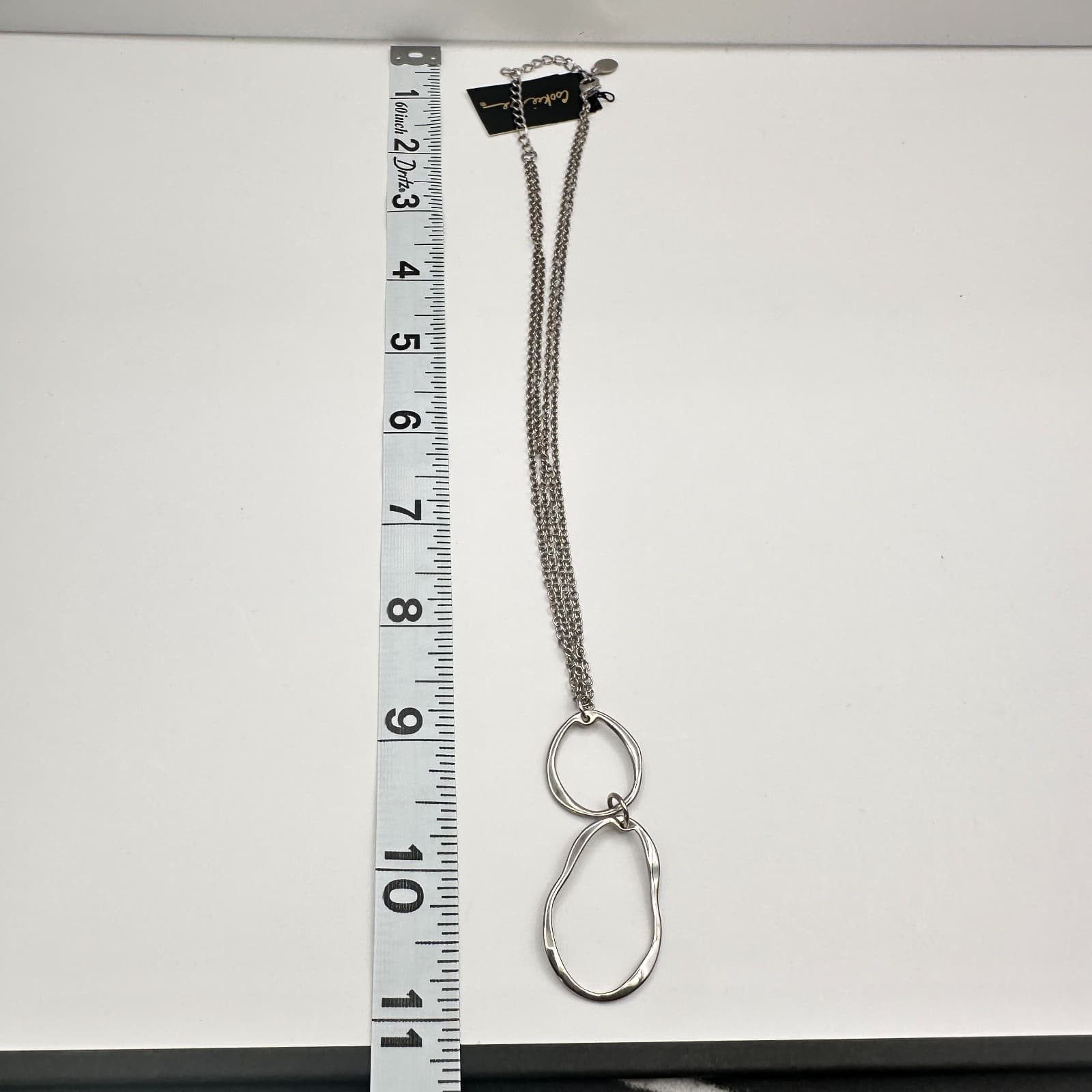 Vintage Y2K Cookie Lee Silver Tone Double Chain Organic Hoop Pendant Necklace - Thumbnail 12