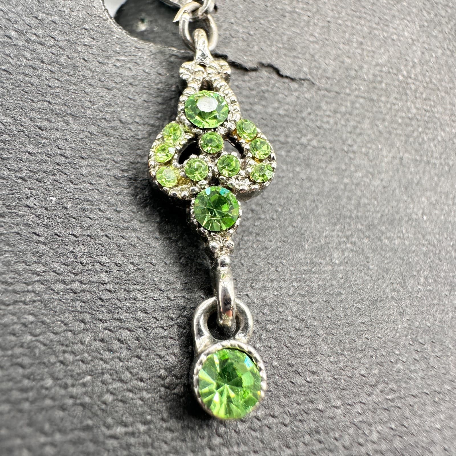 Vintage 90s Cookie Lee Silver Tone Light Green Rhinestone Dangle Earring Jewelry - Thumbnail 4