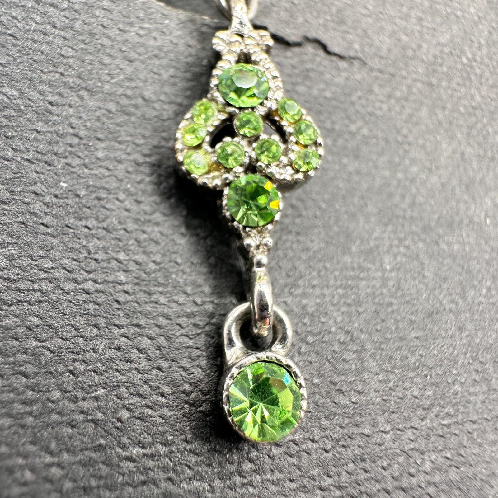 Vintage 90s Cookie Lee Silver Tone Light Green Rhinestone Dangle Earring Jewelry - Thumbnail 5