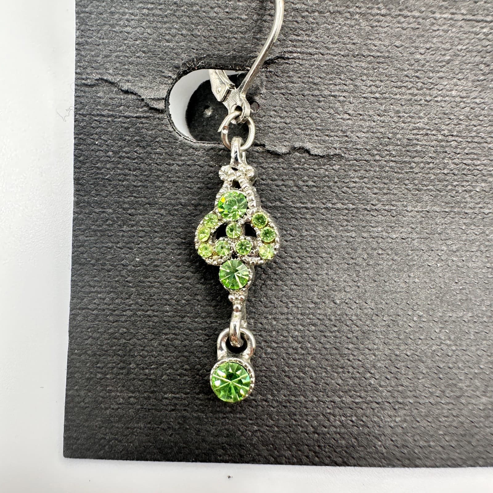 Vintage 90s Cookie Lee Silver Tone Light Green Rhinestone Dangle Earring Jewelry - Thumbnail 3