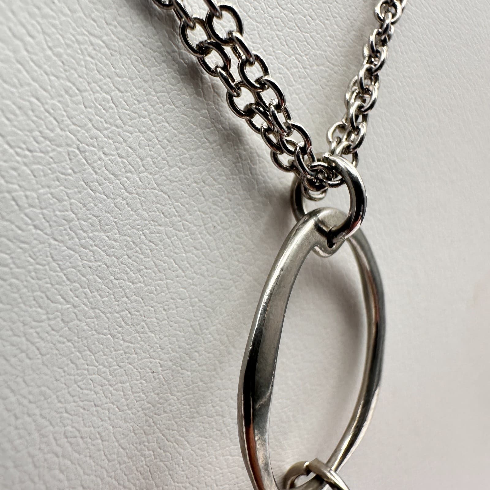 Vintage Y2K Cookie Lee Silver Tone Double Chain Organic Hoop Pendant Necklace - Thumbnail 4