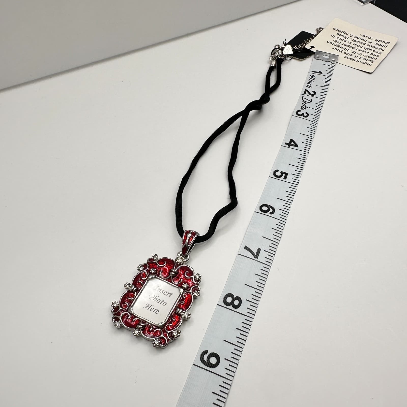 Vintage 90s Y2K Cookie Lee Red Enamel Picture Frame Locket Silver Tone Necklace - Thumbnail 10