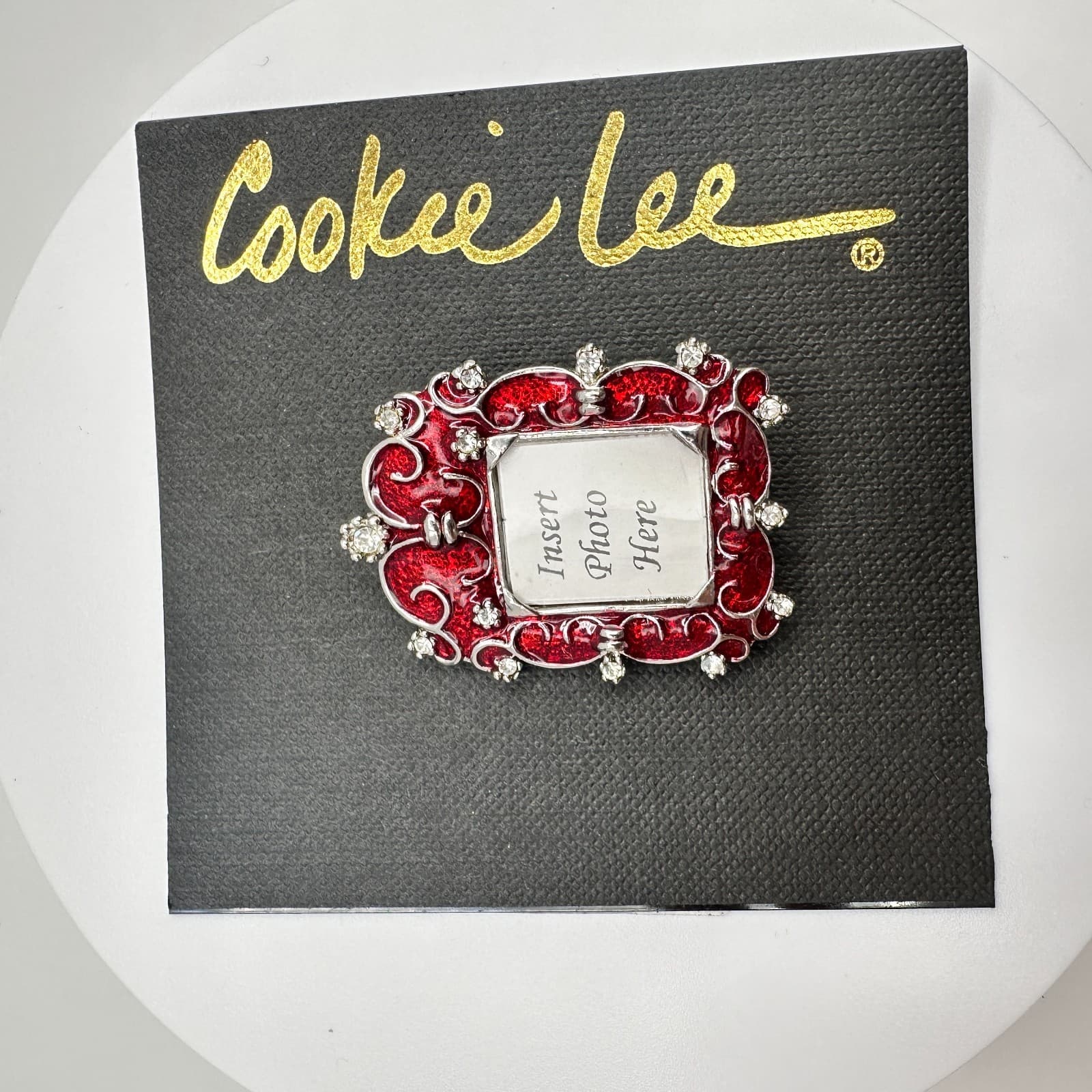 Vintage 90s Y2K Cookie Lee Red Enamel Picture Frame Silver Tone Brooch Pin - Image 1