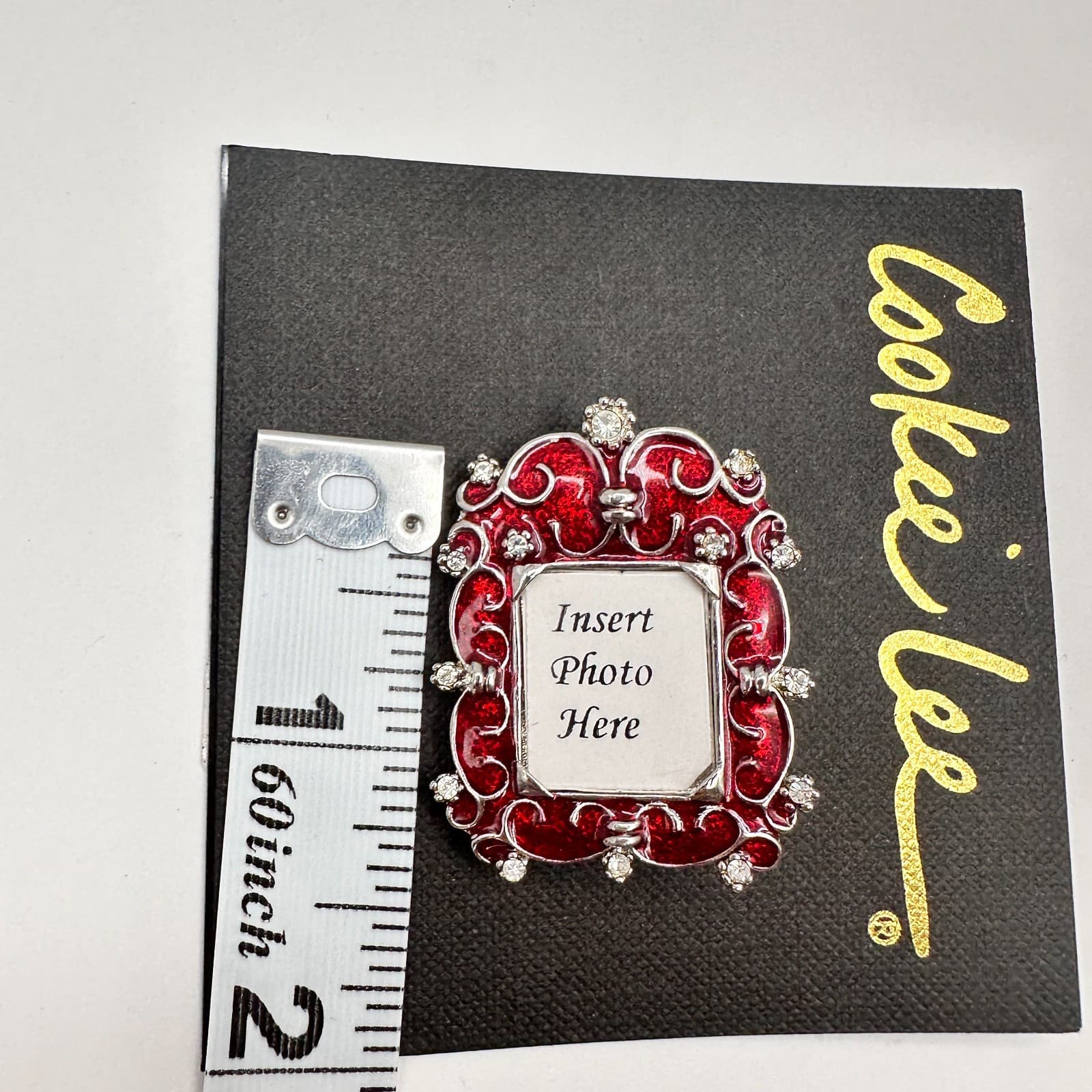 Vintage 90s Y2K Cookie Lee Red Enamel Picture Frame Silver Tone Brooch Pin - Thumbnail 9