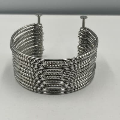Vintage Silver Tone Multi Strand Twisted Rope Cuff Bracelet Nail Head Terminals - Thumbnail 2