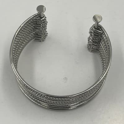 Vintage Silver Tone Multi Strand Twisted Rope Cuff Bracelet Nail Head Terminals - Thumbnail 3