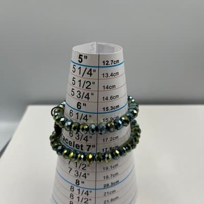 Vintage Iridescent Peacock Beaded Stretch Bracelet Set Teal Green Crystal Charm - Thumbnail 7