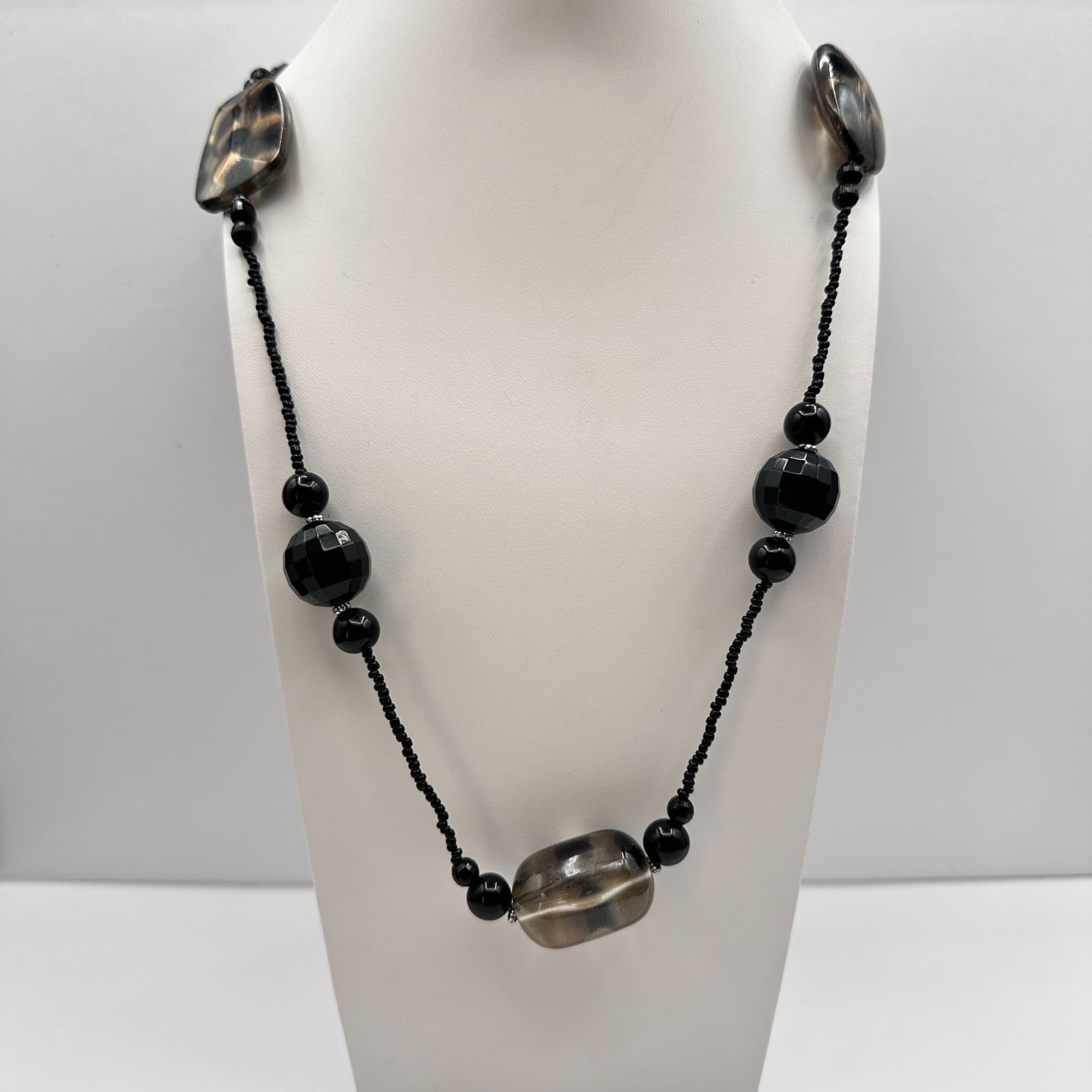 Vintage 80s Cookie Lee Black Tortoiseshell Accent Statement Necklace Jewelry - Image 1
