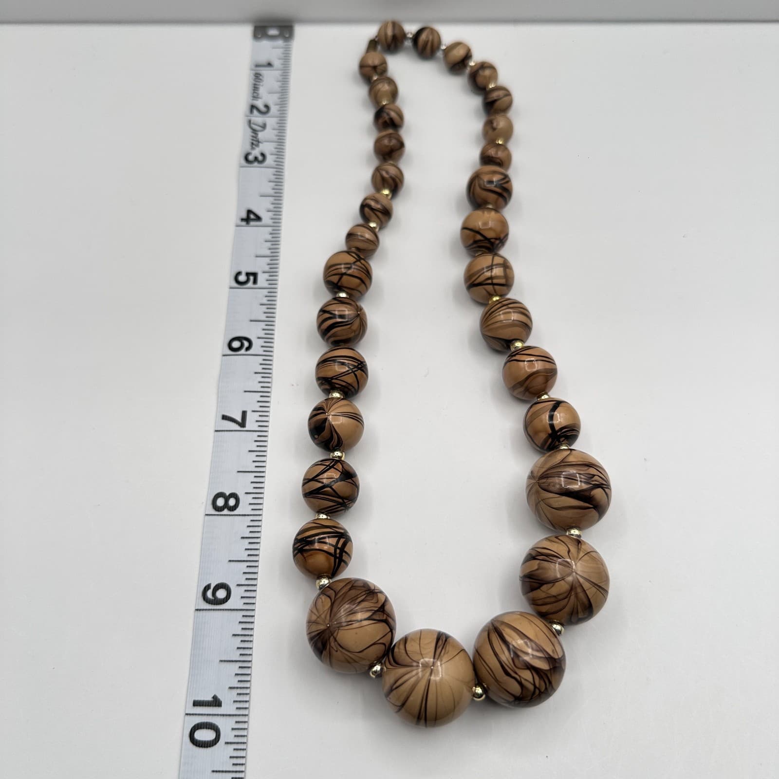 Vintage 80s Marbled Effect Beaded Statement Necklace Gold Tone Spacer Jewelry - Thumbnail 12