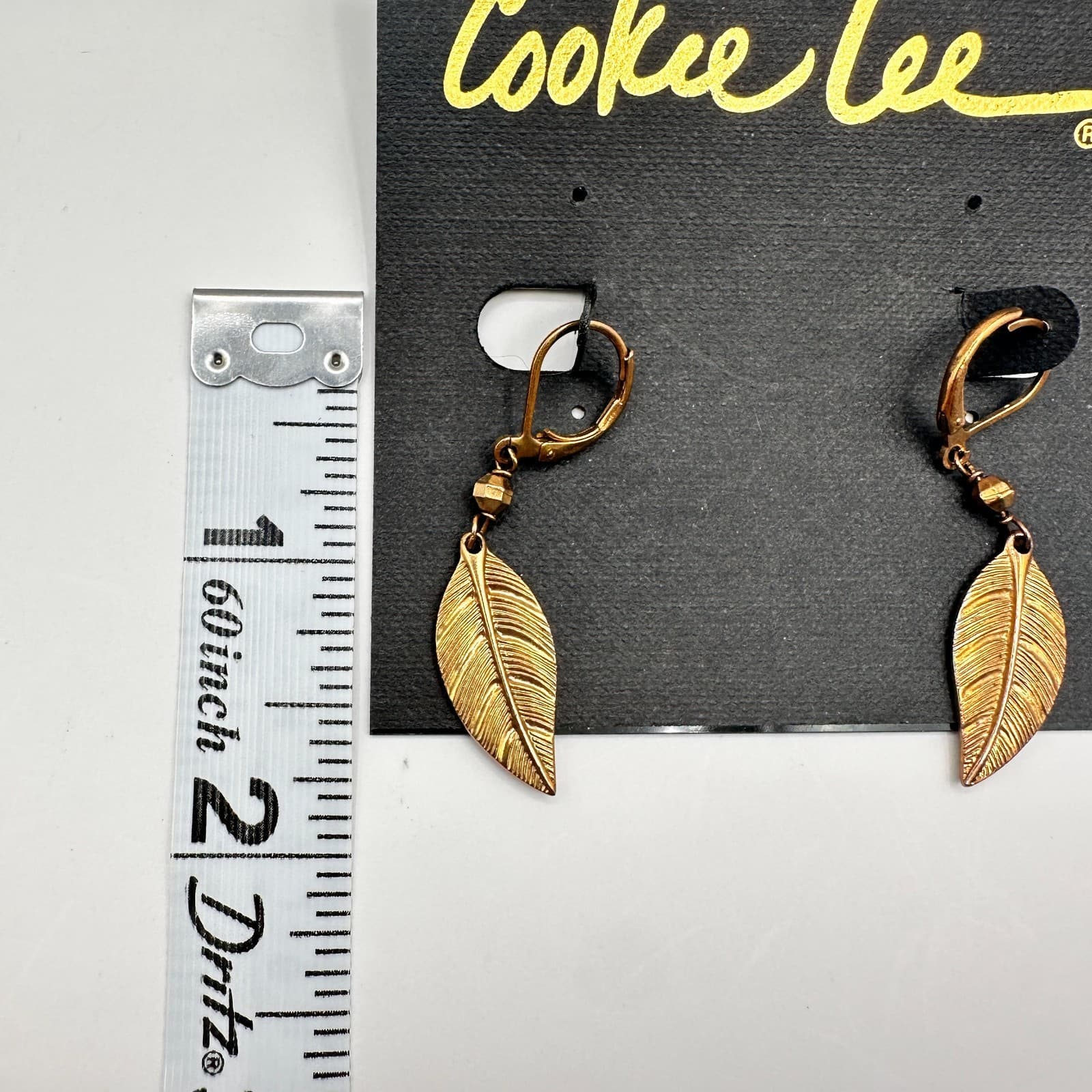 Vintage 90s Cookie Lee Gold Tone Feather Dangle Earrings Boho Style Jewelry - Thumbnail 11