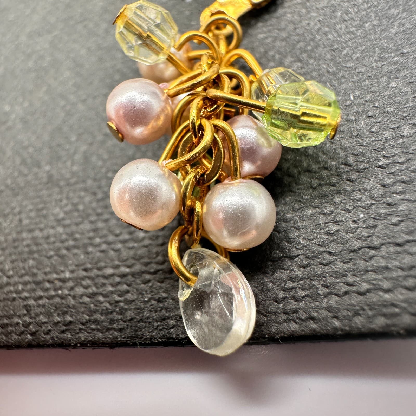 Vintage 90s Cookie Lee Pearl & Glass Cluster Dangle Gold Tone Earrings Jewelry - Thumbnail 6