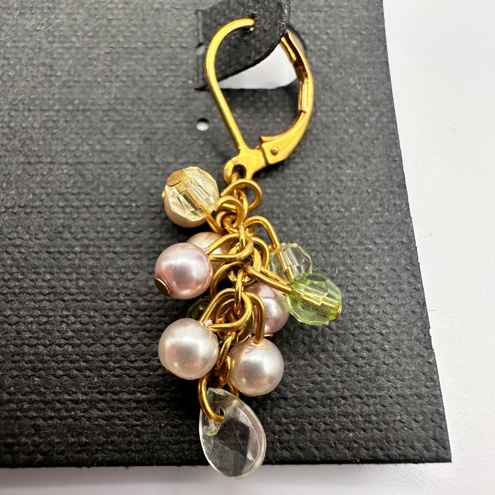 Vintage 90s Cookie Lee Pearl & Glass Cluster Dangle Gold Tone Earrings Jewelry - Thumbnail 7