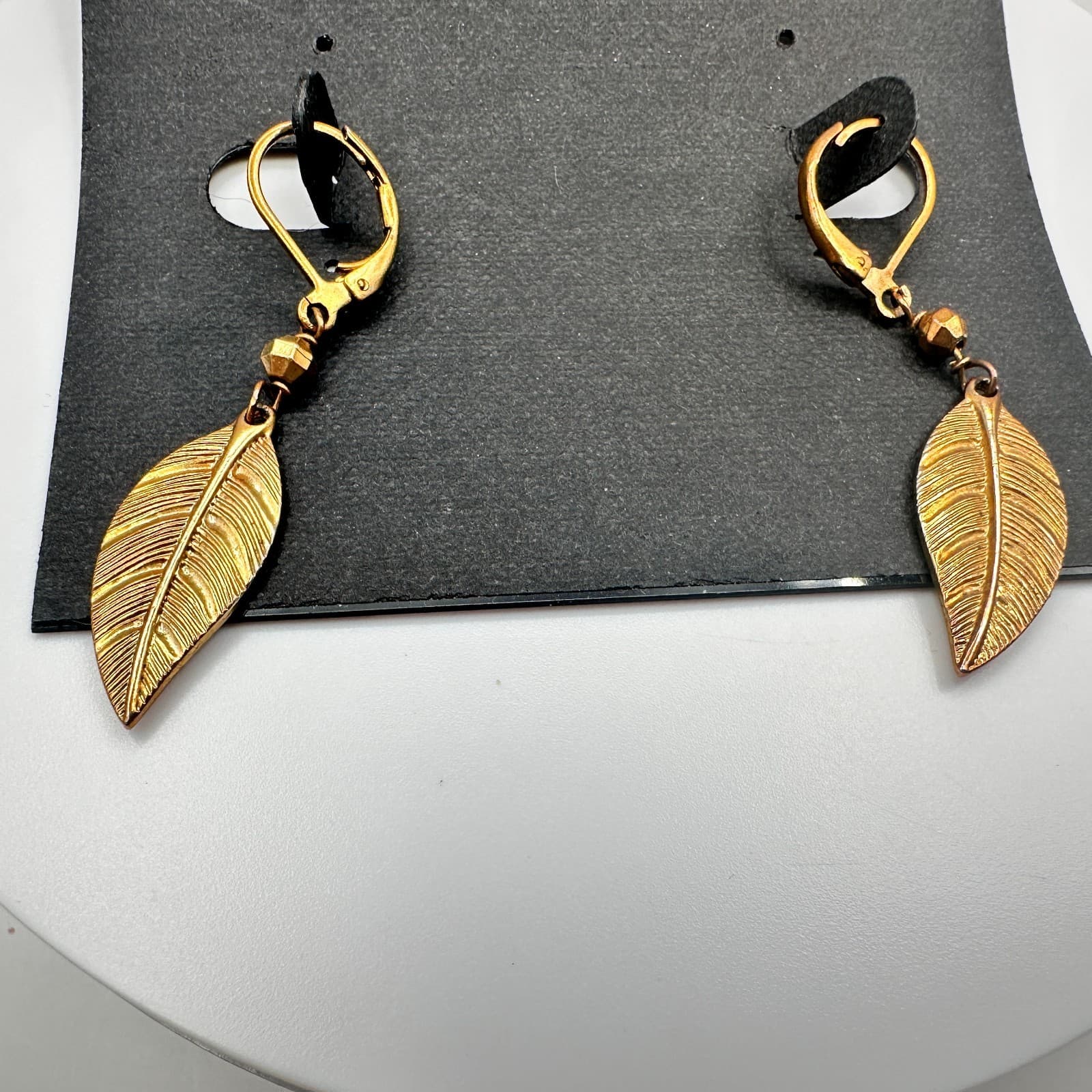 Vintage 90s Cookie Lee Gold Tone Feather Dangle Earrings Boho Style Jewelry - Thumbnail 10