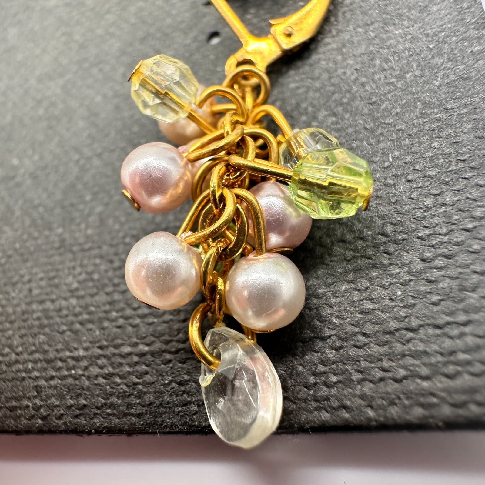 Vintage 90s Cookie Lee Pearl & Glass Cluster Dangle Gold Tone Earrings Jewelry - Thumbnail 5