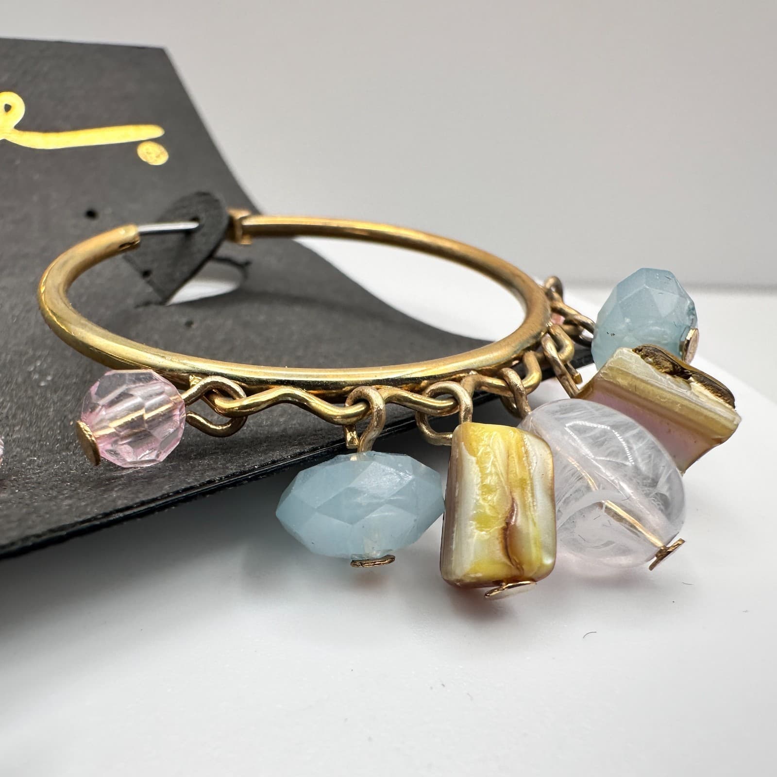 Vintage 90s Cookie Lee Gold Tone Hoop Earrings Multi-Colour Beads Ring Jewelry - Thumbnail 9