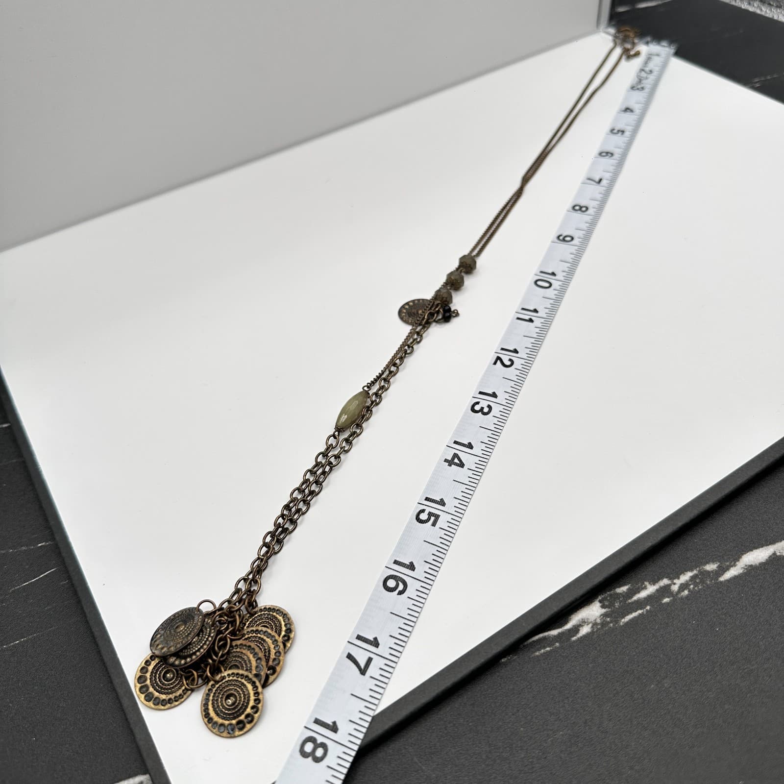 Vintage 70s Bronze Tone Tribal Coin Medallion Chain Hook Dangle Necklace Jewelry - Thumbnail 13