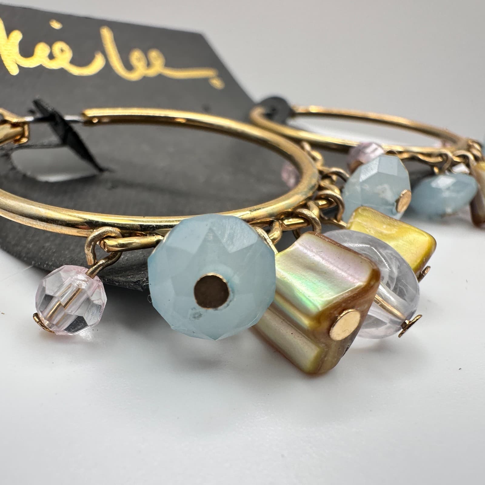 Vintage 90s Cookie Lee Gold Tone Hoop Earrings Multi-Colour Beads Ring Jewelry - Thumbnail 7