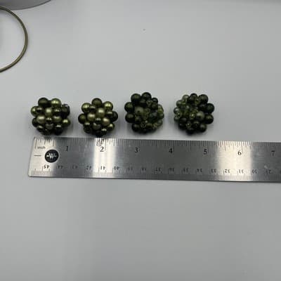 Vintage Clip On Earring Lot Green Faux Pearl Glass Cluster Mid Century Japan 2pc - Thumbnail 6