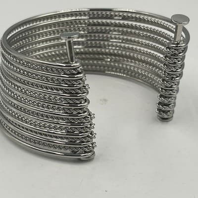 Vintage Silver Tone Multi Strand Twisted Rope Cuff Bracelet Nail Head Terminals - Thumbnail 4