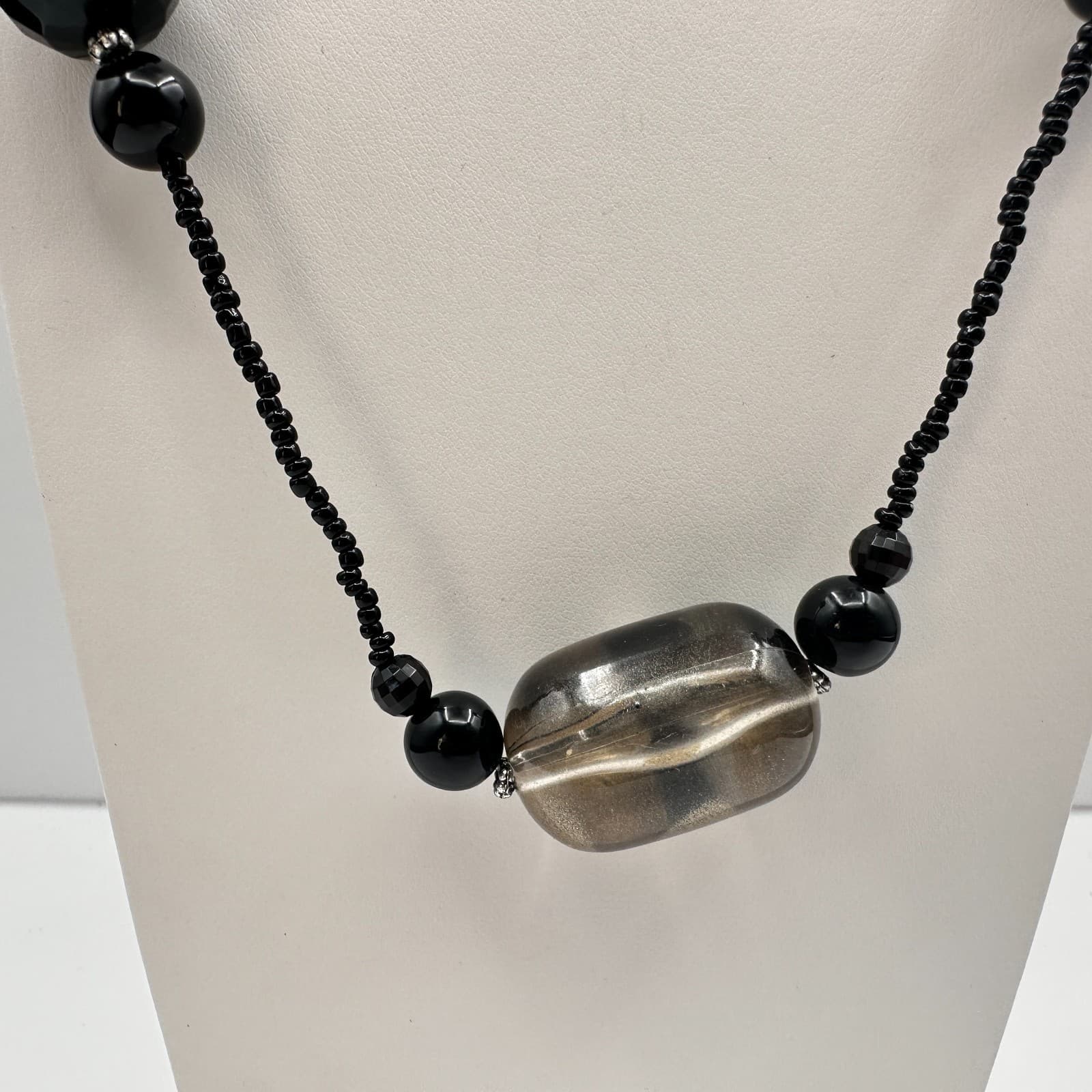 Vintage 80s Cookie Lee Black Tortoiseshell Accent Statement Necklace Jewelry - Thumbnail 2