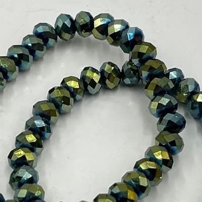 Vintage Iridescent Peacock Beaded Stretch Bracelet Set Teal Green Crystal Charm - Thumbnail 5