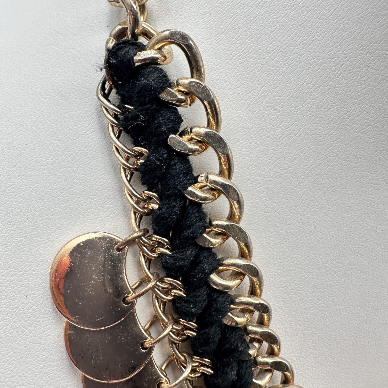 Vintage 90s Lalang Gold Tone Black Rope Chain Fringe Statement Necklace jewelry - Thumbnail 2