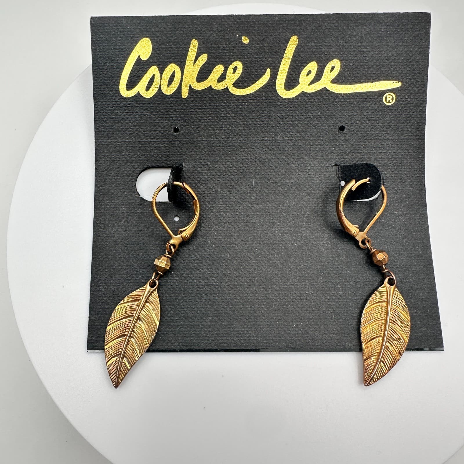 Vintage 90s Cookie Lee Gold Tone Feather Dangle Earrings Boho Style Jewelry - Thumbnail 8