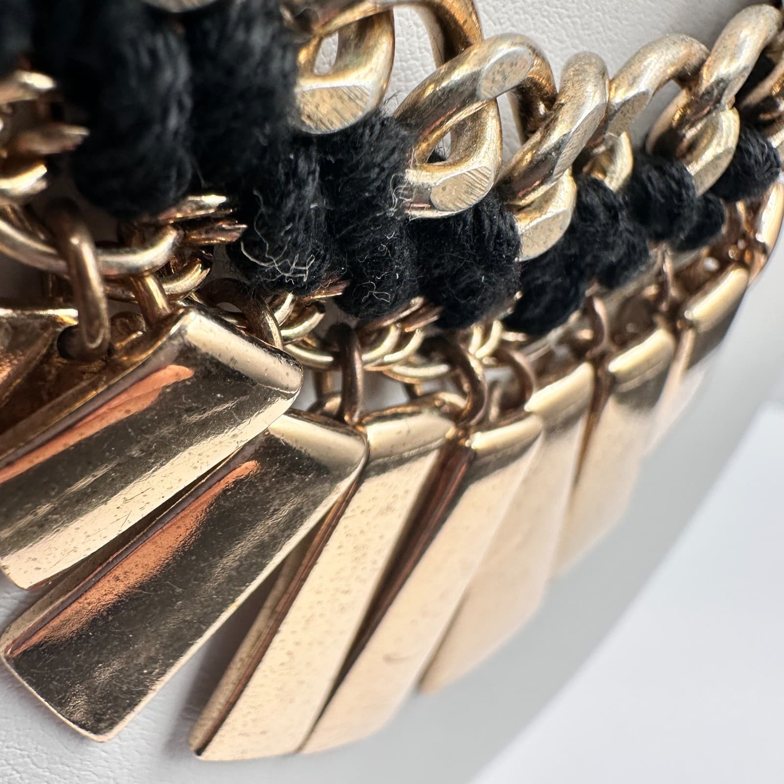 Vintage 90s Lalang Gold Tone Black Rope Chain Fringe Statement Necklace jewelry - Thumbnail 8