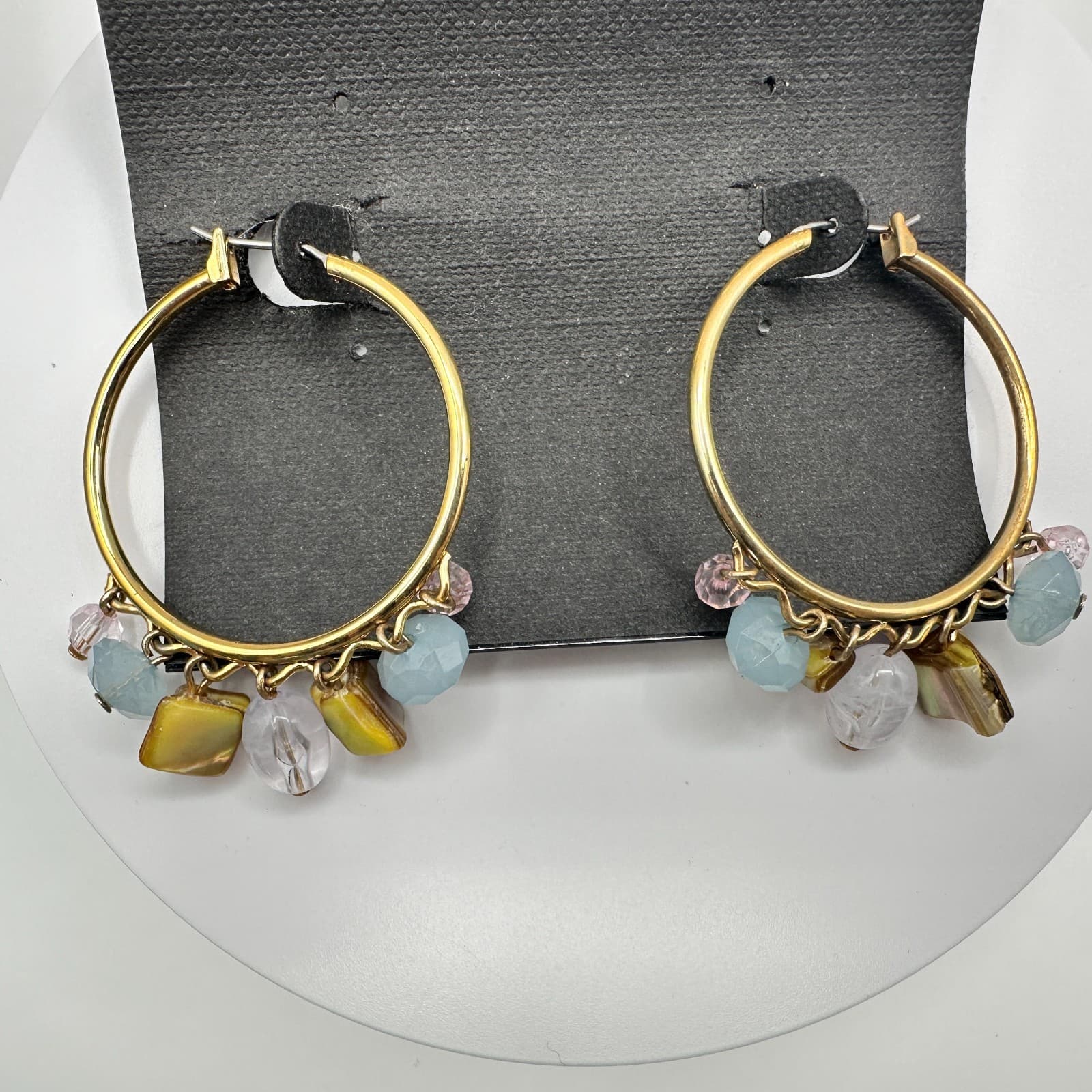 Vintage 90s Cookie Lee Gold Tone Hoop Earrings Multi-Colour Beads Ring Jewelry - Thumbnail 10