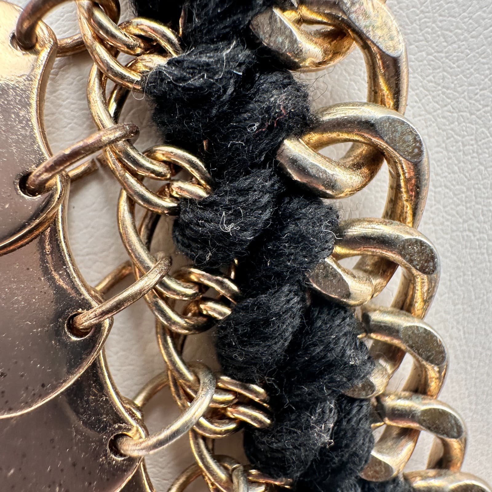 Vintage 90s Lalang Gold Tone Black Rope Chain Fringe Statement Necklace jewelry - Thumbnail 5