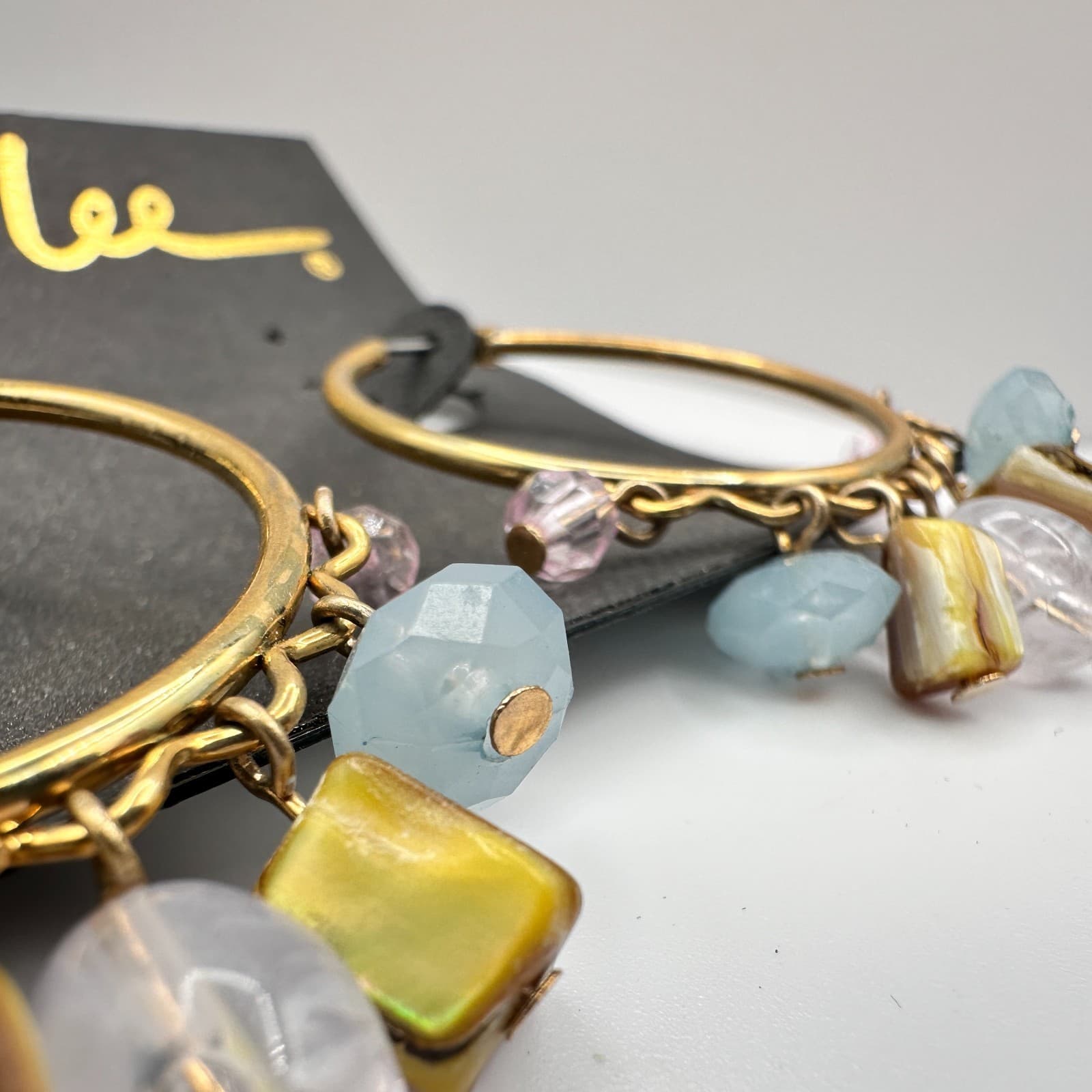 Vintage 90s Cookie Lee Gold Tone Hoop Earrings Multi-Colour Beads Ring Jewelry - Thumbnail 8