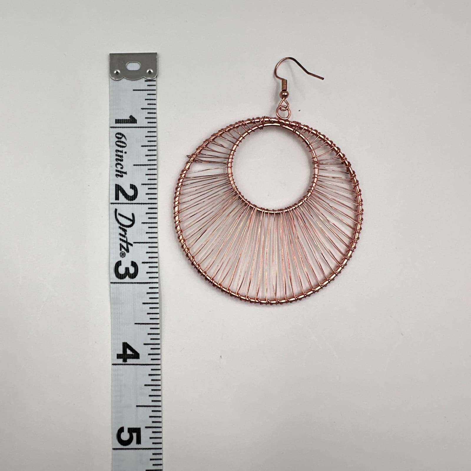 Vintage 90s Rose Gold Tone Wire Wrapped Large Round Hoop Dangle Earrings Boho - Thumbnail 15