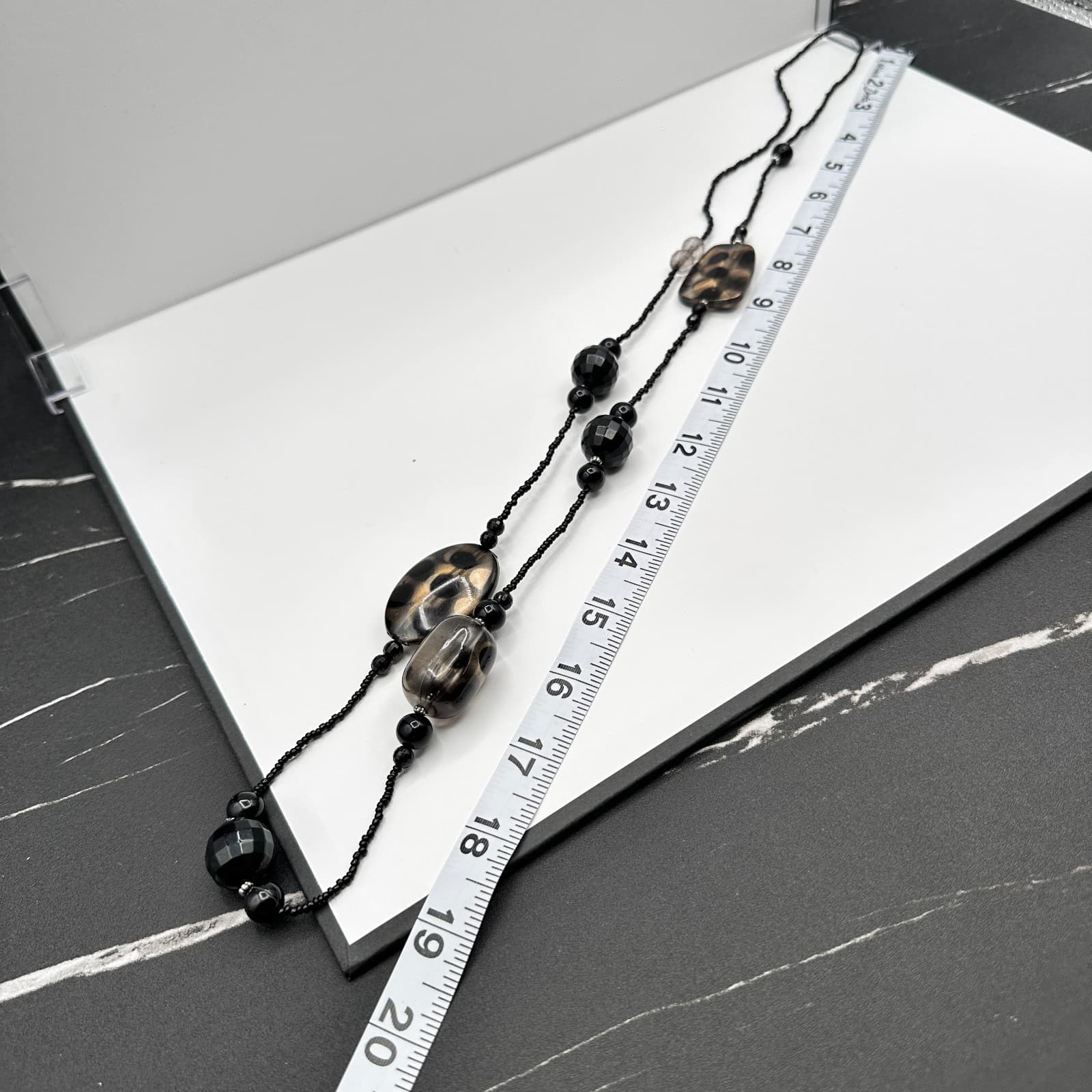 Vintage 80s Cookie Lee Black Tortoiseshell Accent Statement Necklace Jewelry - Thumbnail 9