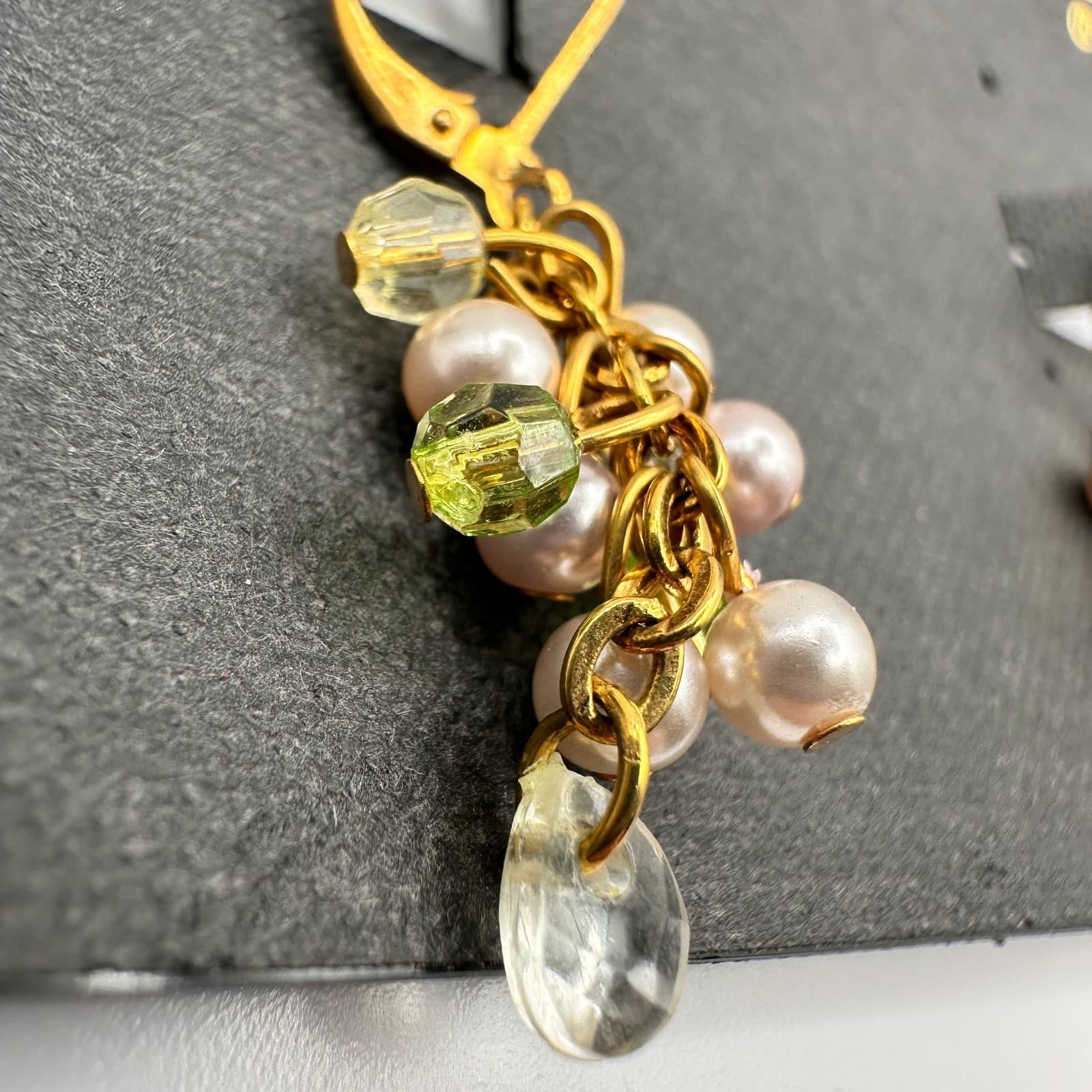 Vintage 90s Cookie Lee Pearl & Glass Cluster Dangle Gold Tone Earrings Jewelry - Thumbnail 4