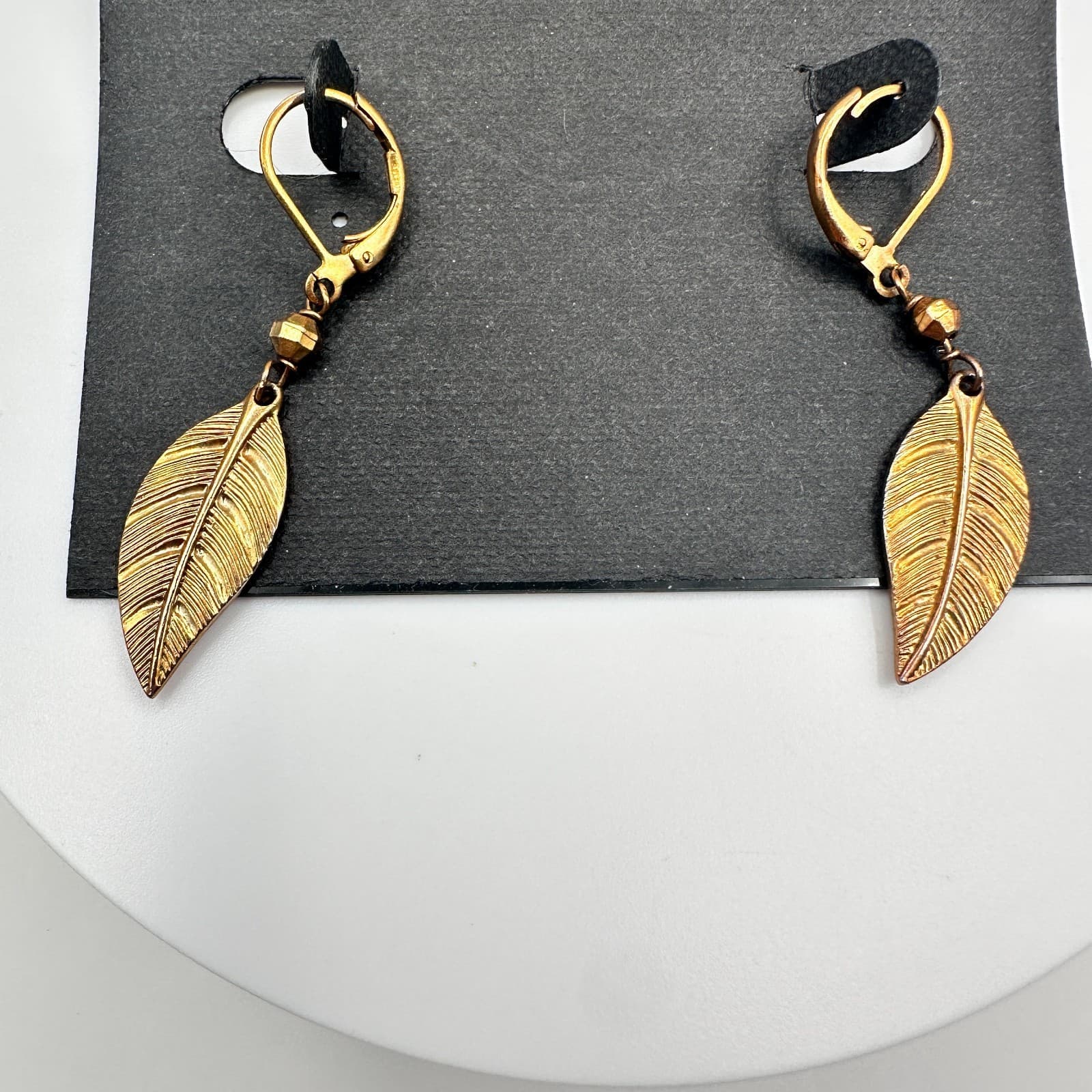 Vintage 90s Cookie Lee Gold Tone Feather Dangle Earrings Boho Style Jewelry - Thumbnail 9