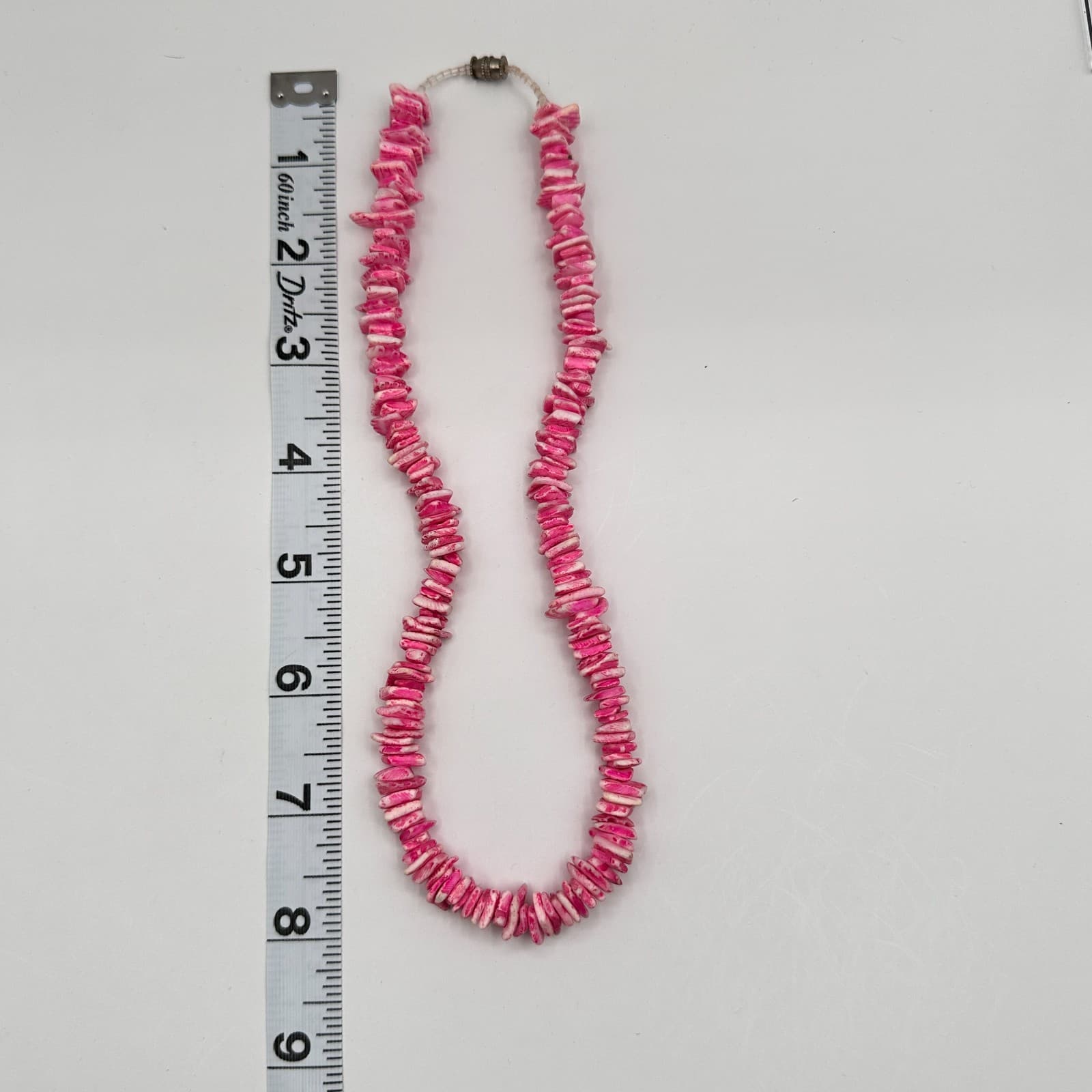 Vintage 80s Pink & White Natural Shell Chip Bead Choker Necklace Beach Jewelry - Thumbnail 9