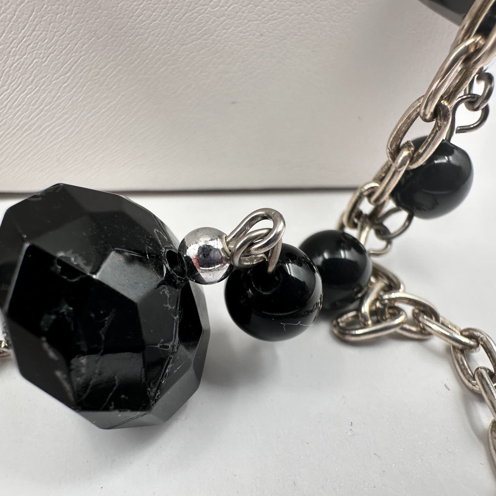 Vintage 90s Multi-Strand Silver Tone Layered Necklace Black Bead Boho Statement - Thumbnail 11