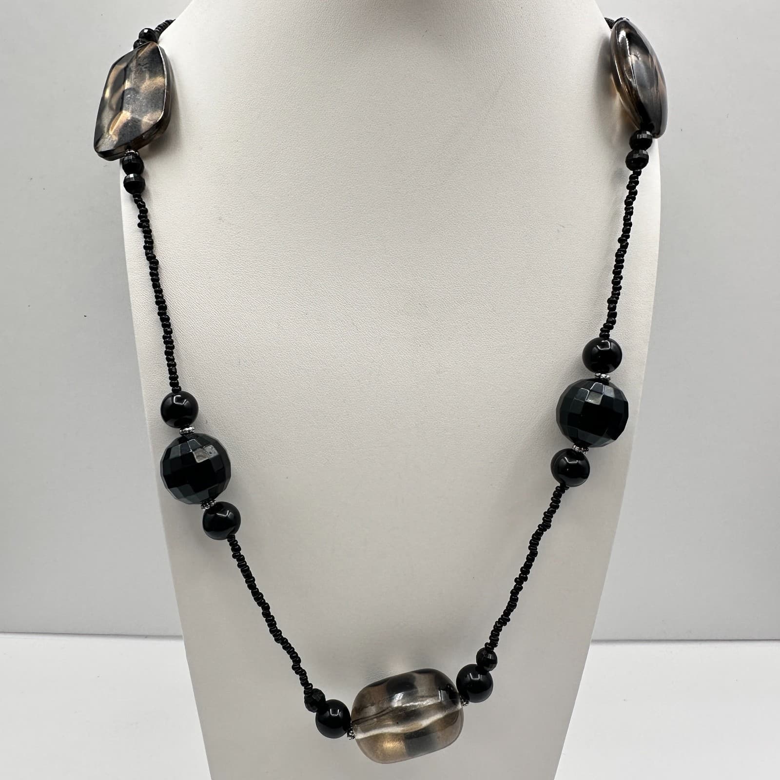 Vintage 80s Cookie Lee Black Tortoiseshell Accent Statement Necklace Jewelry - Thumbnail 8