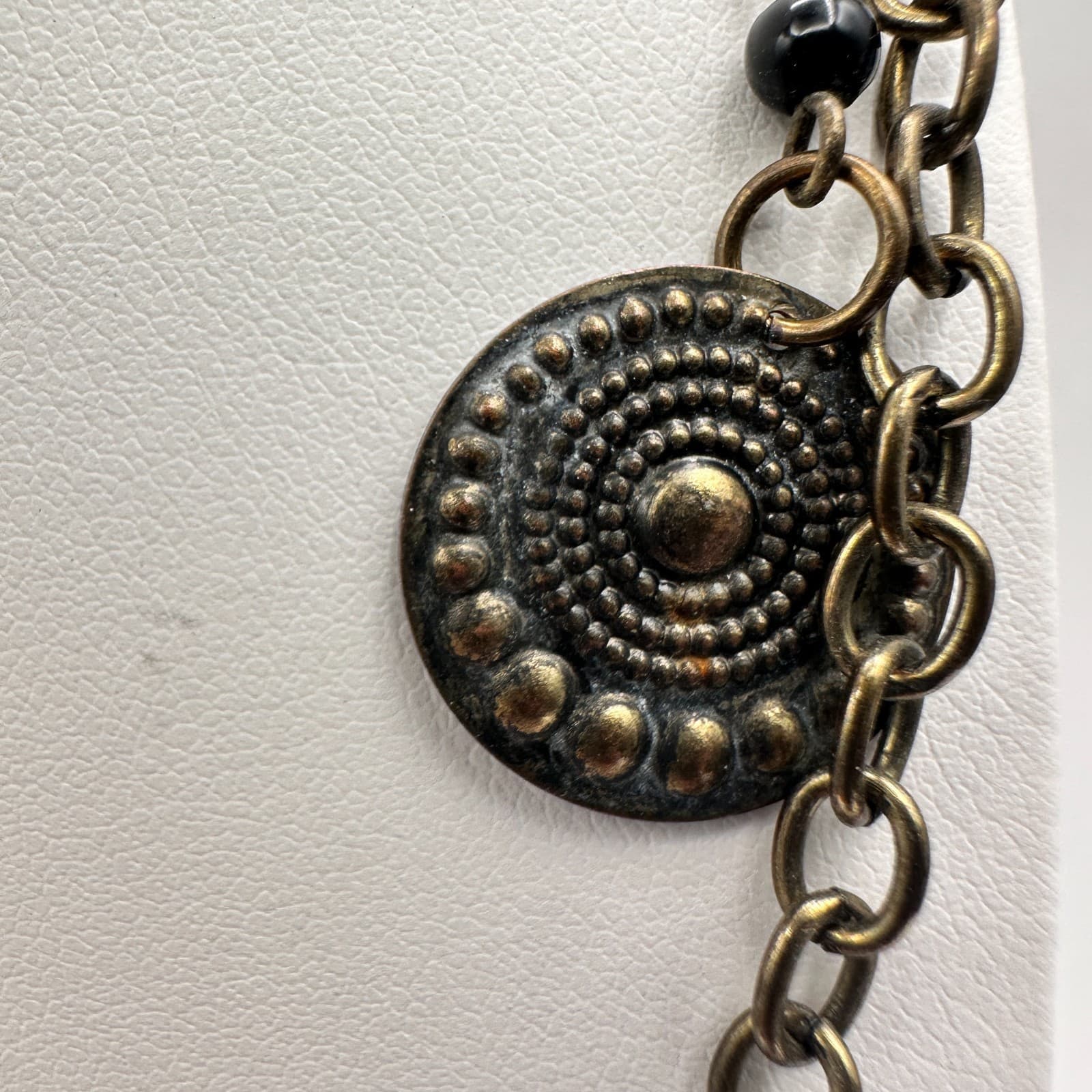 Vintage 70s Bronze Tone Tribal Coin Medallion Chain Hook Dangle Necklace Jewelry - Thumbnail 9
