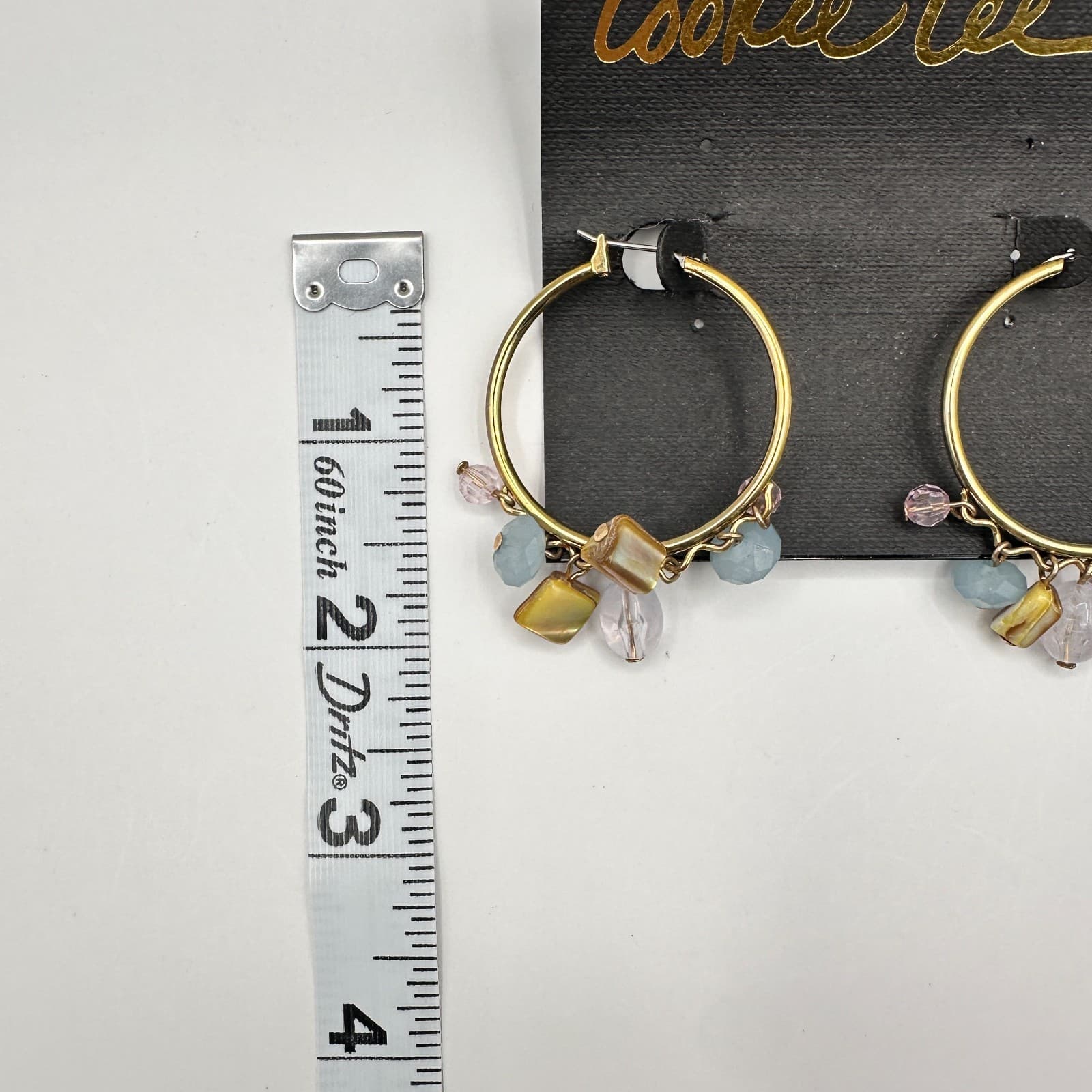 Vintage 90s Cookie Lee Gold Tone Hoop Earrings Multi-Colour Beads Ring Jewelry - Thumbnail 11