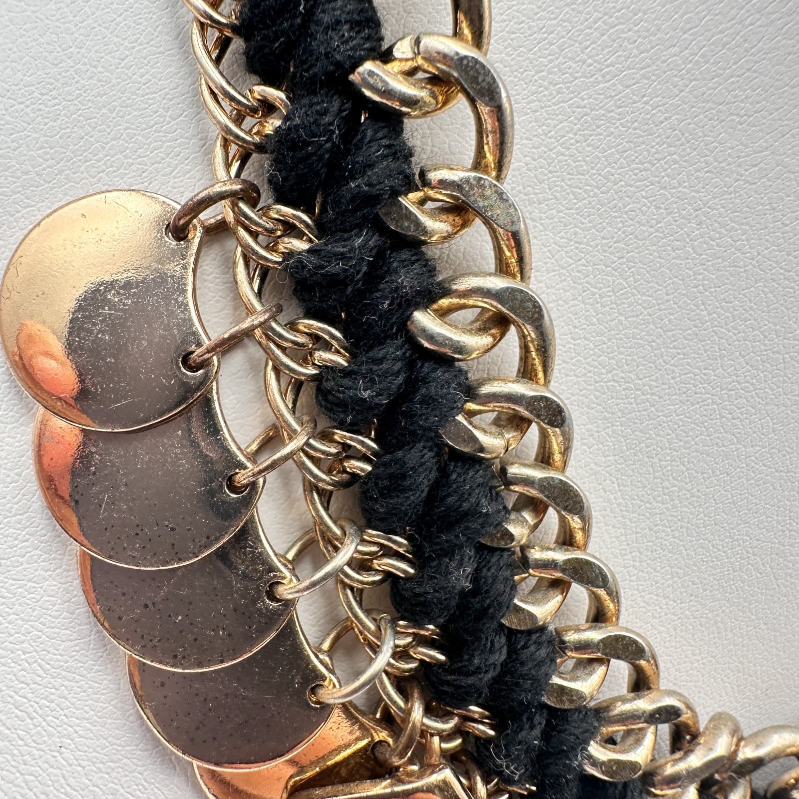 Vintage 90s Lalang Gold Tone Black Rope Chain Fringe Statement Necklace jewelry - Thumbnail 3