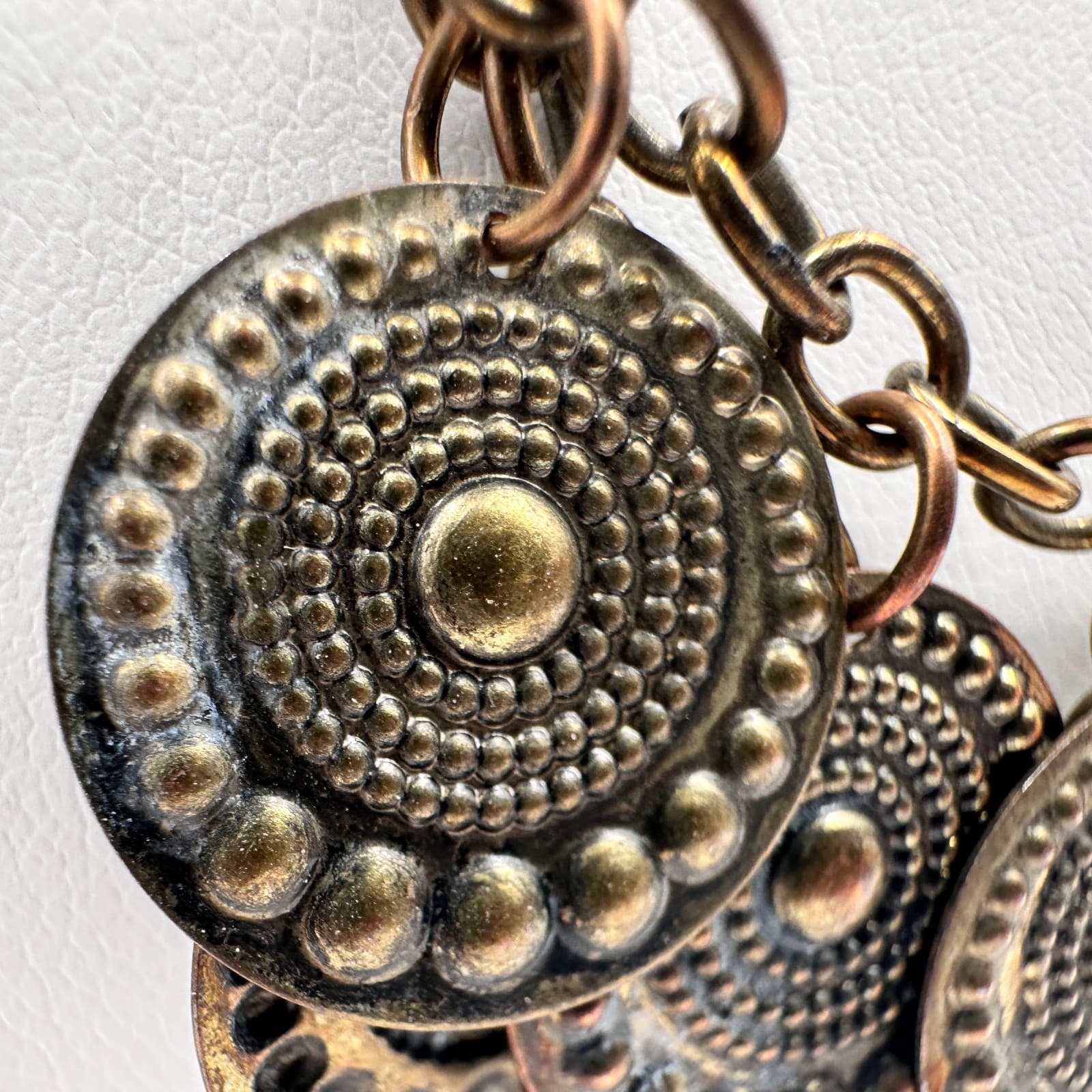 Vintage 70s Bronze Tone Tribal Coin Medallion Chain Hook Dangle Necklace Jewelry - Thumbnail 6