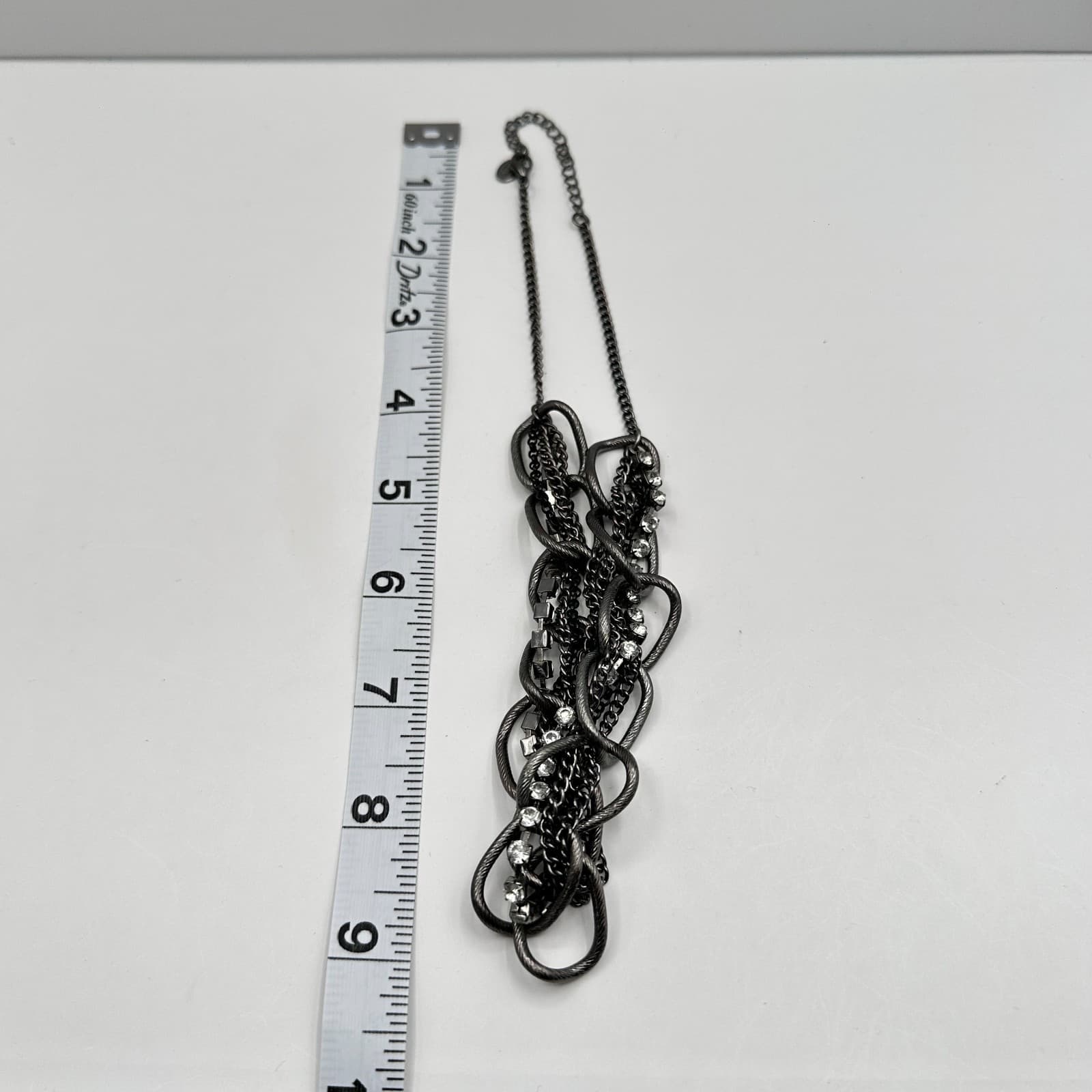 Vintage 90s Cookie Lee Silver Tone Twisted Chain Rhinestone Choker Necklace - Thumbnail 12