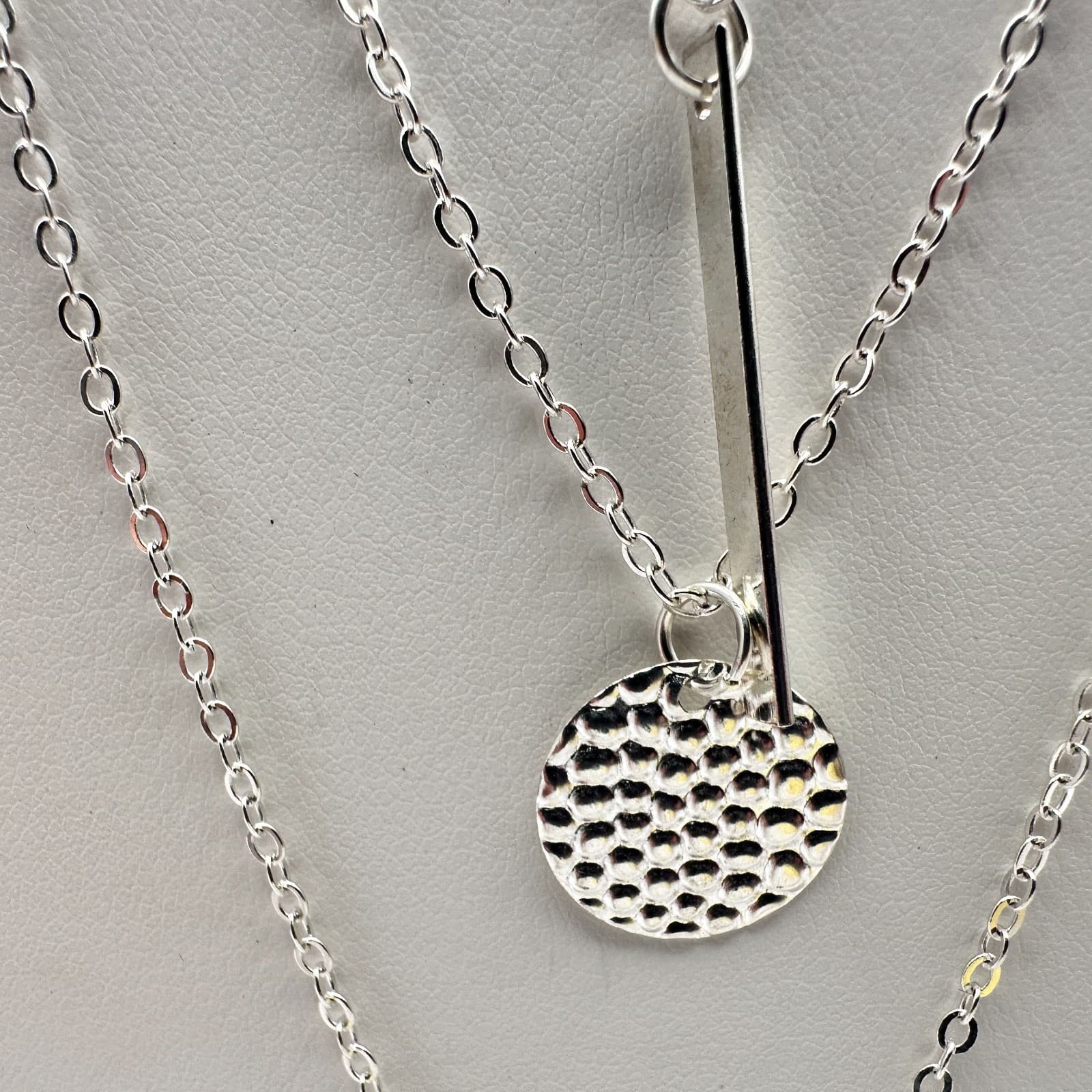 Vintage Y2K Silver Multi-Layered Necklace Star Geometric Vertical Bar Hammered - Thumbnail 4