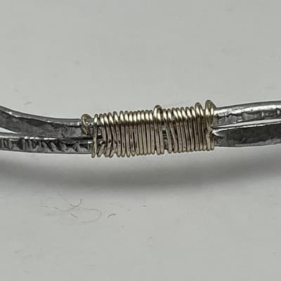 Artisan Hammered Silver Tone Bangle Bracelet, Mixed Metal Wire Wrap, Stackable - Thumbnail 3