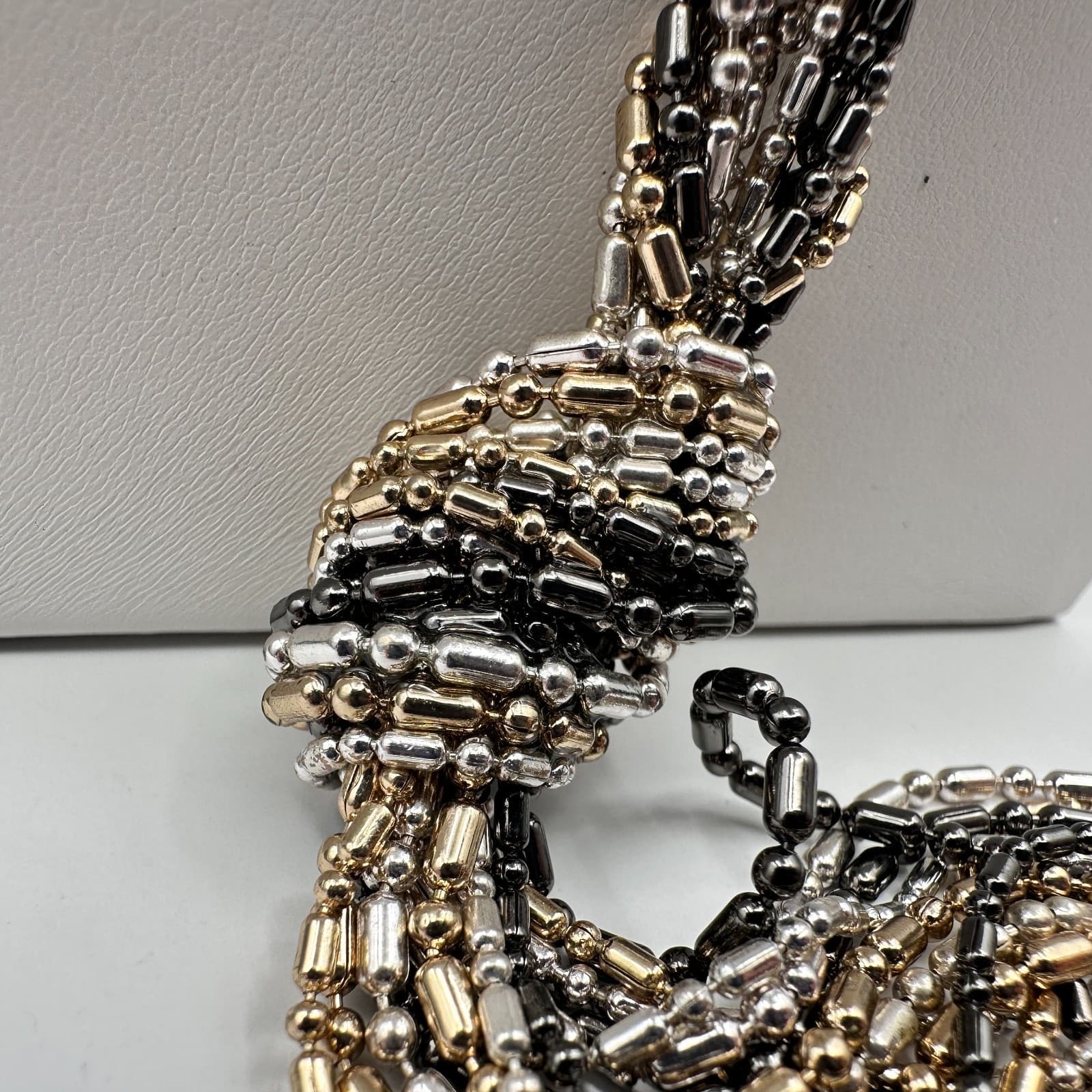 Vintage 90s Multi-Tone Multi-Strand Ball Bar Chain Tassel Statement Necklace - Thumbnail 7