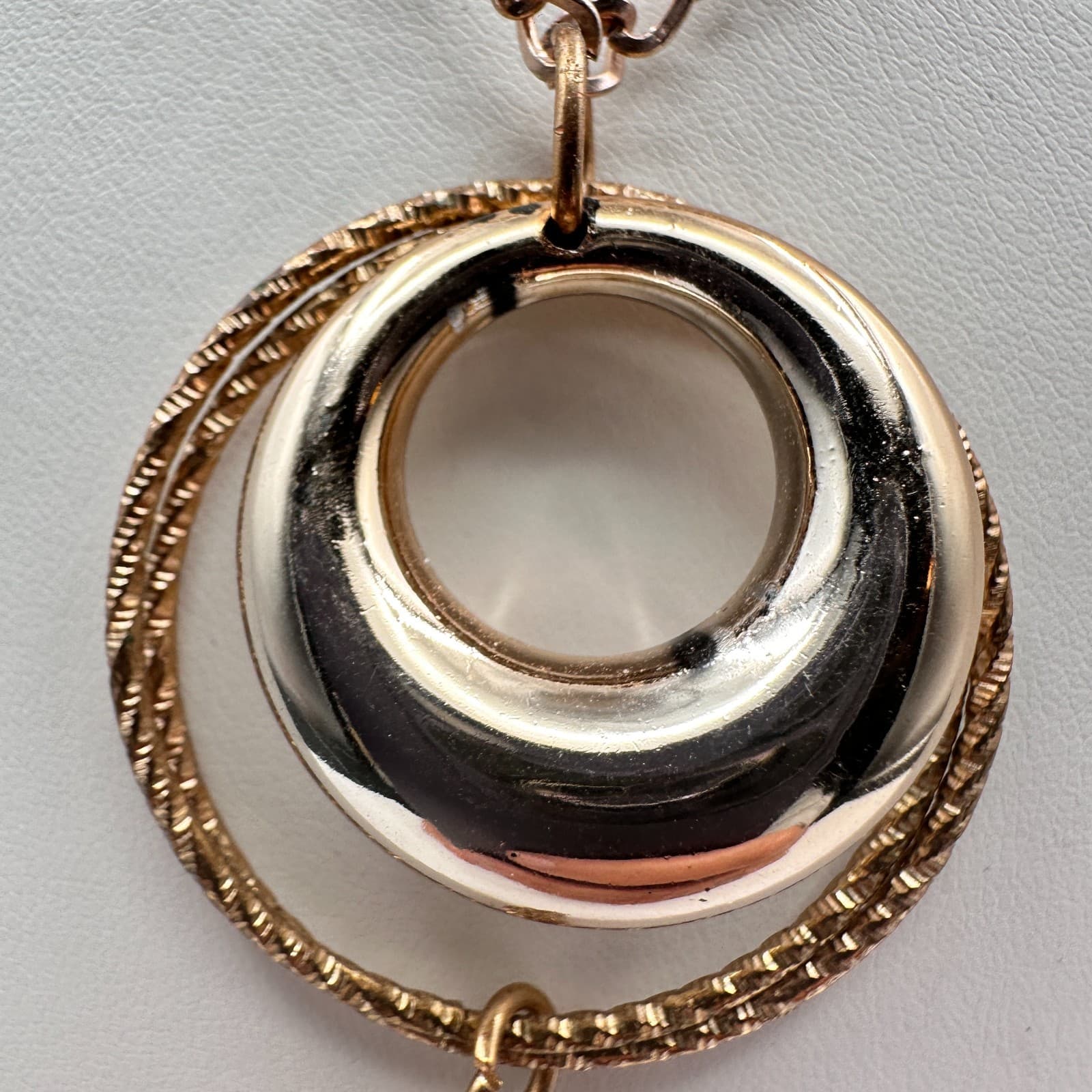 Vintage 90s Gold Tone Double Hoop Tassel Necklace Purple Glass Cube Boho - Thumbnail 3