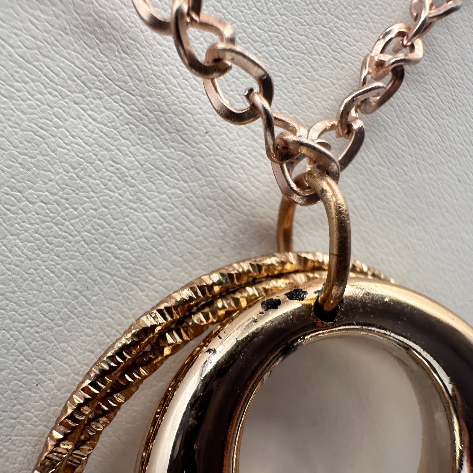 Vintage 90s Gold Tone Double Hoop Tassel Necklace Purple Glass Cube Boho - Thumbnail 8